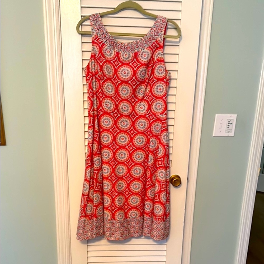 Talbots Lovely Deep Coral Patterned Sleeveless Dress